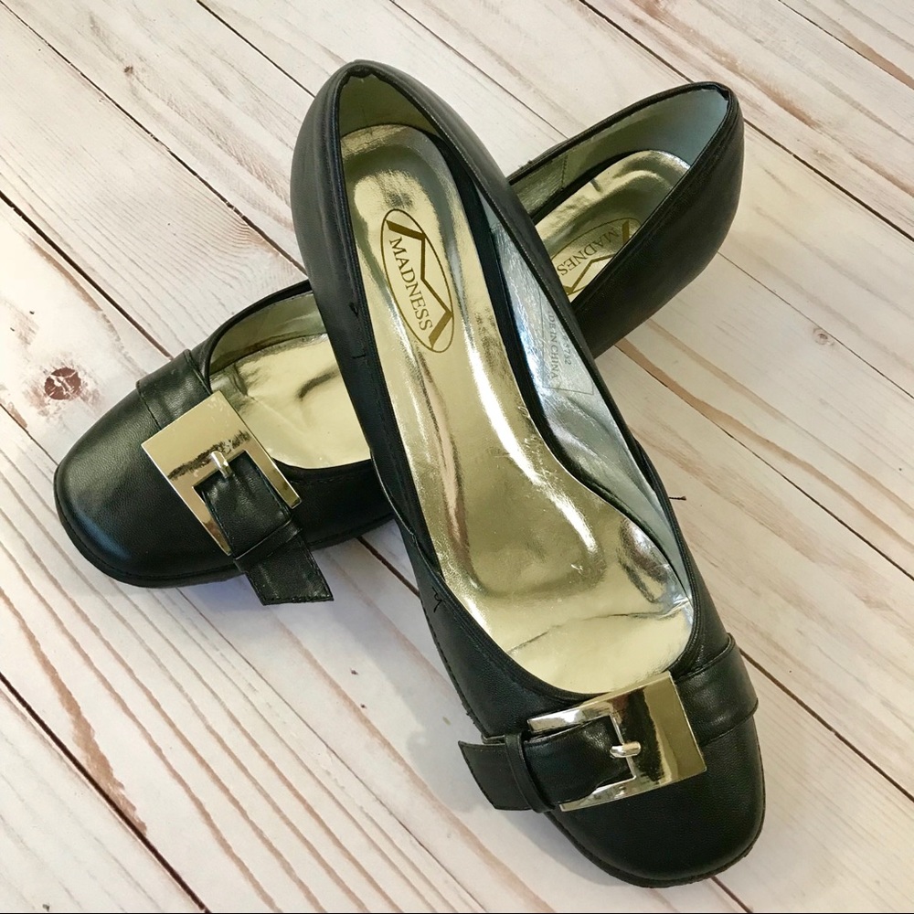 Madness Black Faux Leather Kitten Heels Size 10